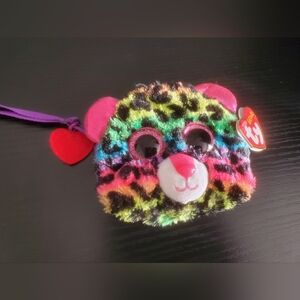 Ty Colorful Leopard Plush Pouch with Heart Tag